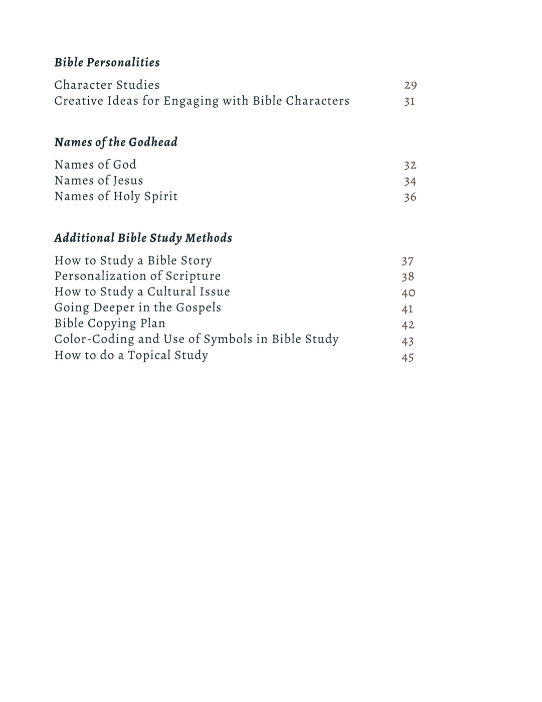 Bible Study Methods — table of contents, page 2